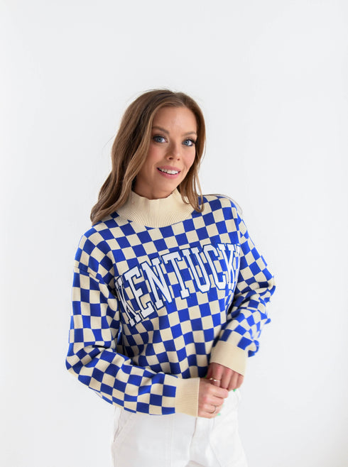 Kentucky Checkerboard Cropped Crew Sweater